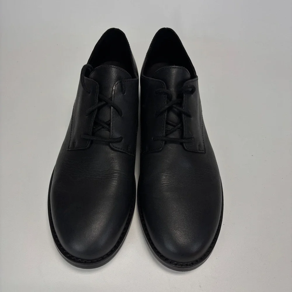 Eileen Fisher Oxford Shoes Women 7.5 Black Leather Lace Up Derby Minimalist Work